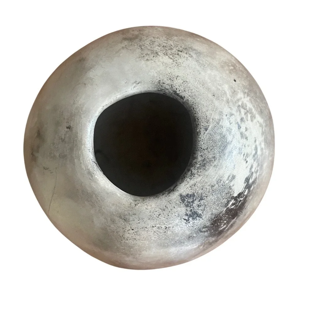 Handmade Smoke Fired Seed Pot Ceramic Vase Grey Marbled Southwestern Decor 3.5in